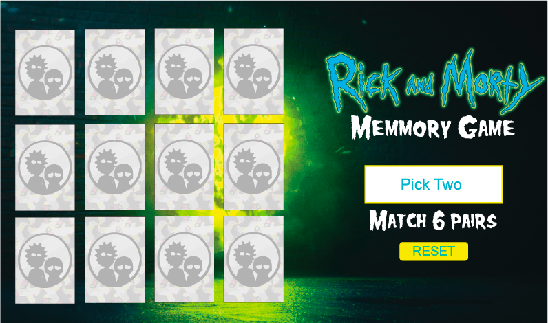 memory game of rick and morty first screen 